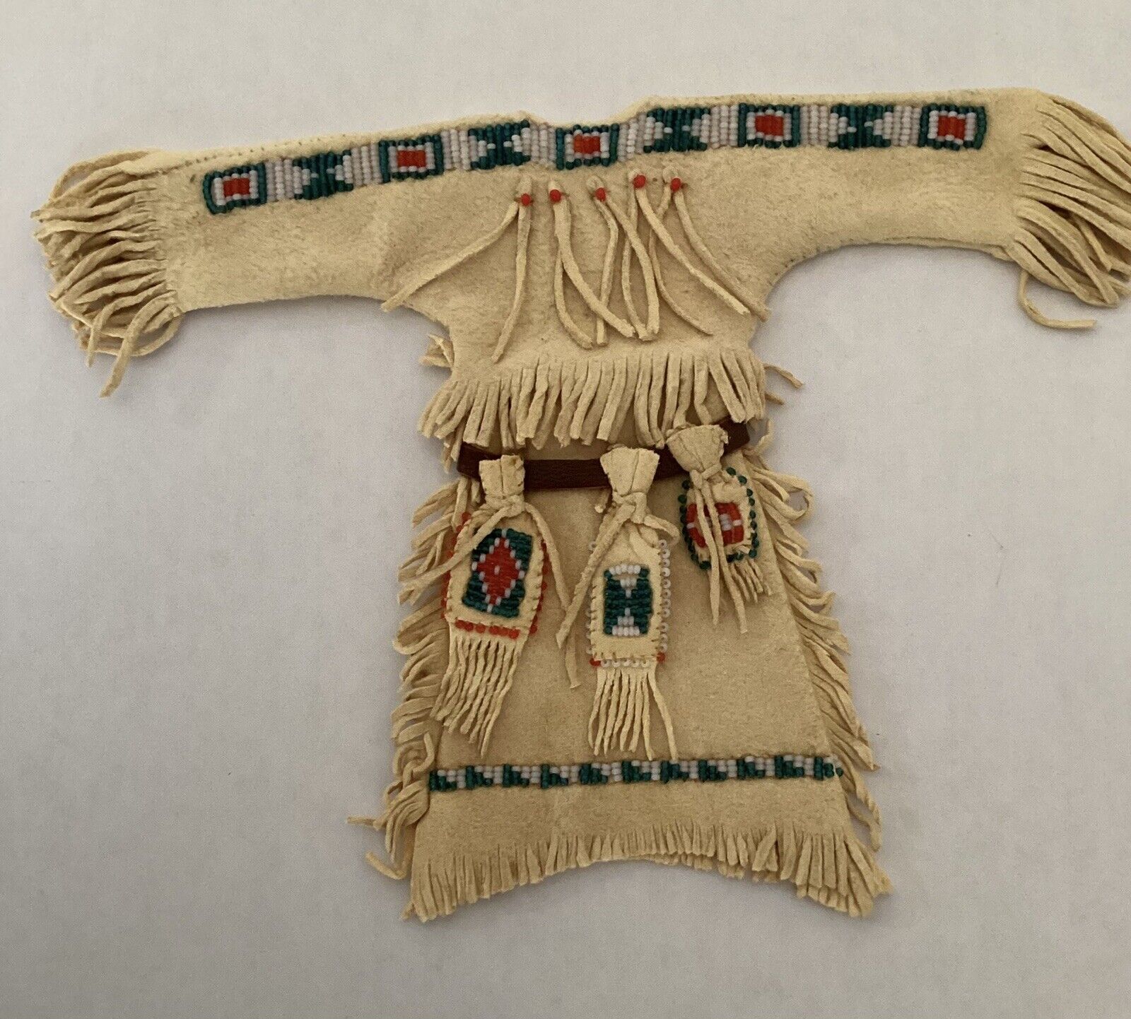 Miniature Handmade Deerskin Cheyenne Dress/belt  By Tu Moonwalker (d14)