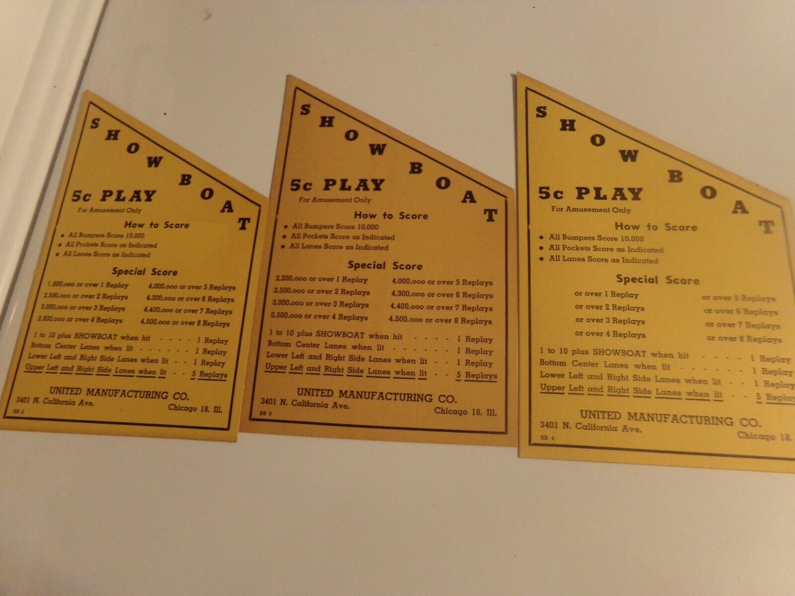 Vintage Original 3 Show Boat Instructions Cards How To Score.united Man, Co