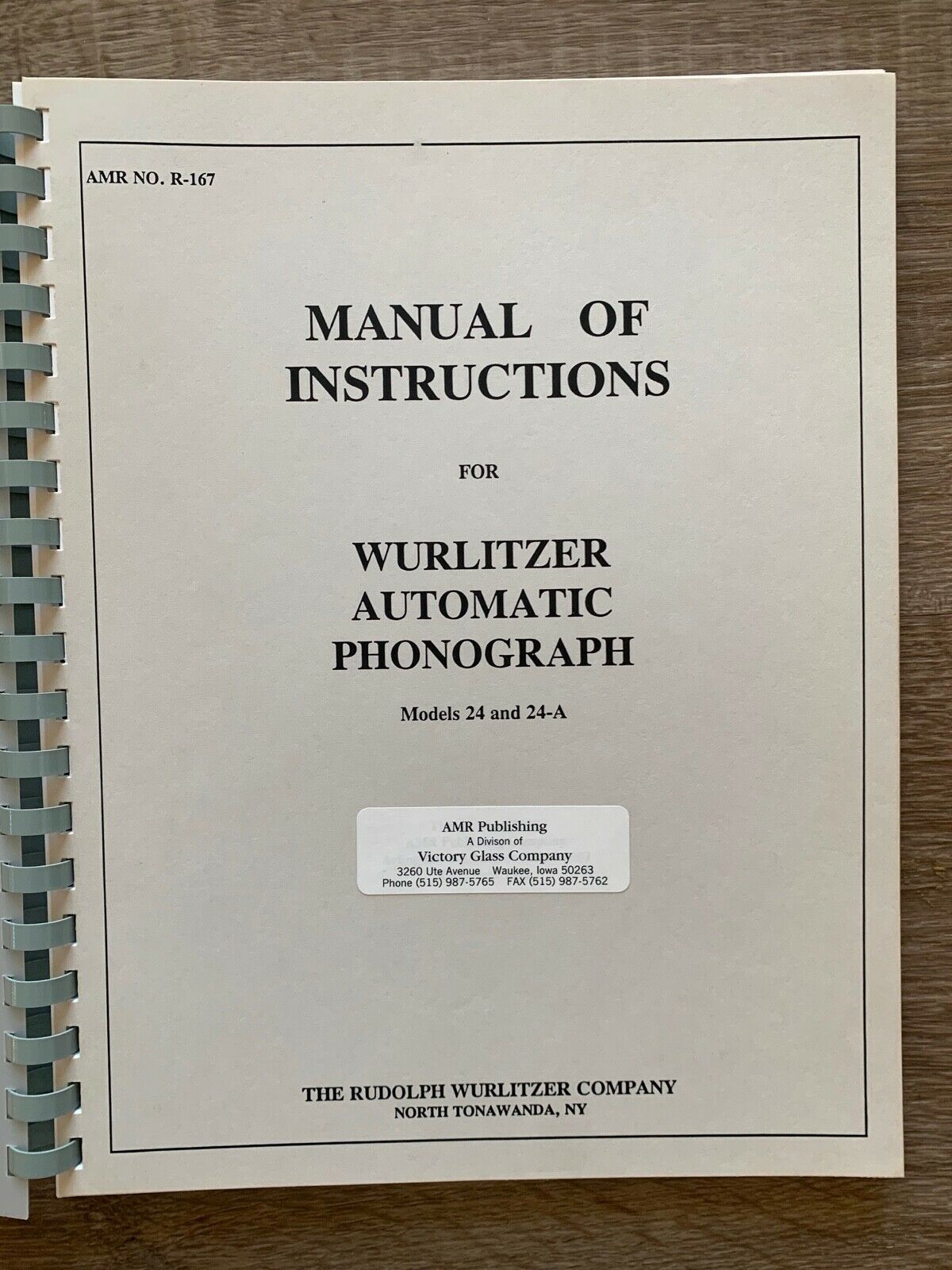 Wurlitzer Model 24 Amr Reproduction Jukebox Service Manual