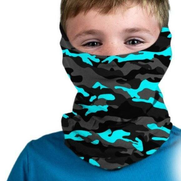 Halloween Kids Camo Mask Neck Wrap Gaiter Face Headband Hood Multi Gray Blue