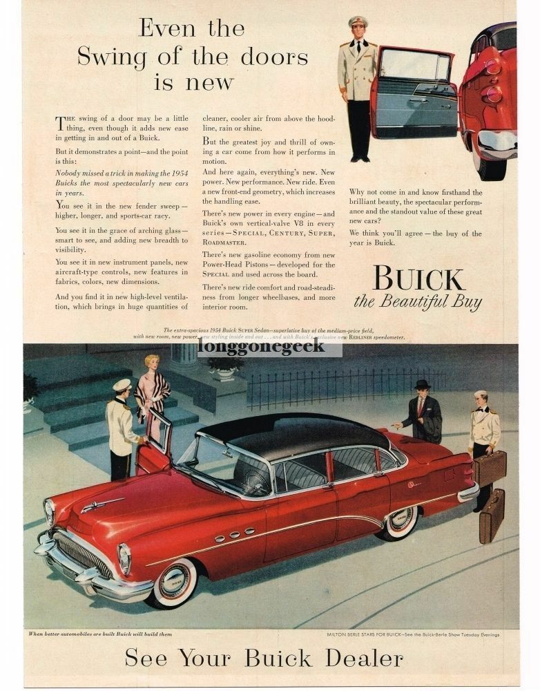 1954 Buick Special Red 4-door Sedan Art Vintage Print Ad