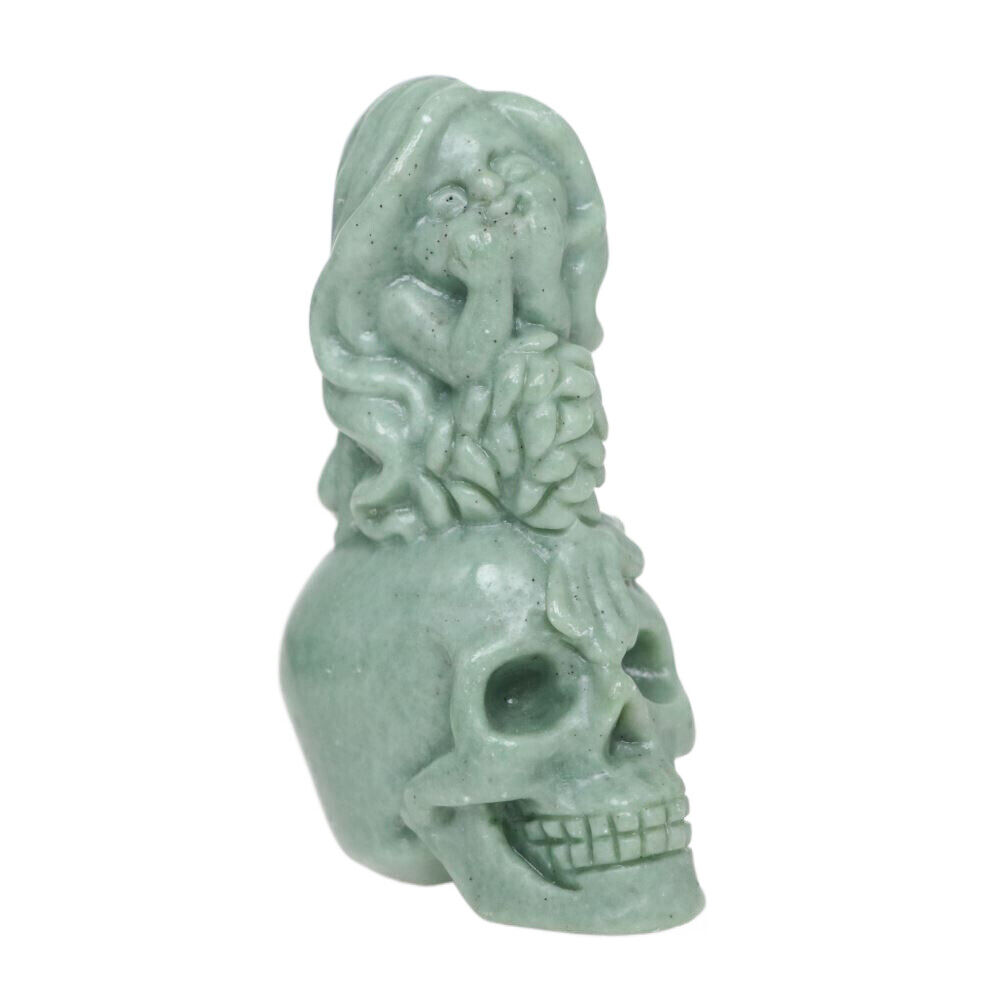 Height 2.9" Green Stone Carved Mermaid Crystal Skull Realistic Crystal Healing