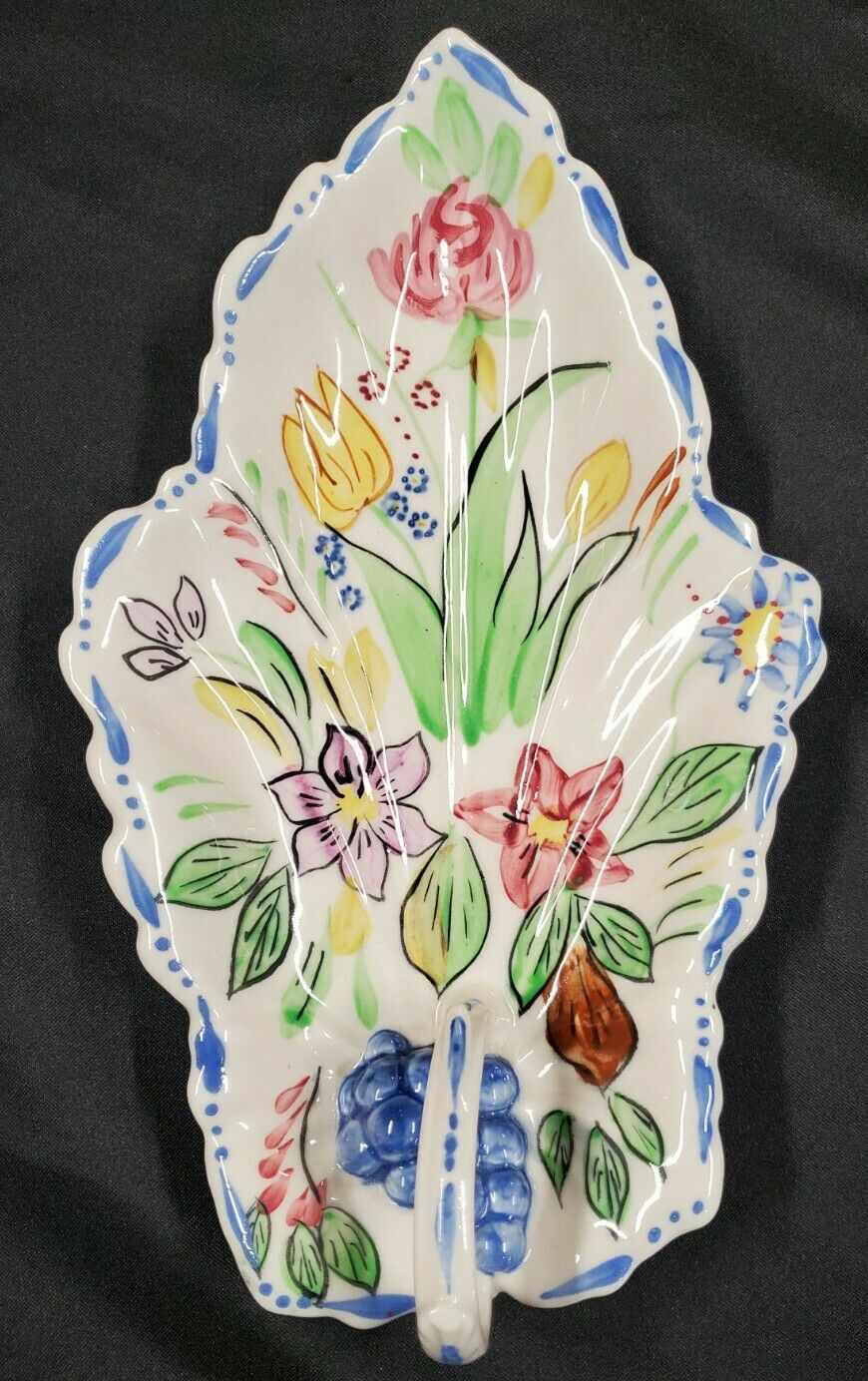 Blue Ridge Southern Potteries Summertime Leaf Celery Relish Handled Dish Tray