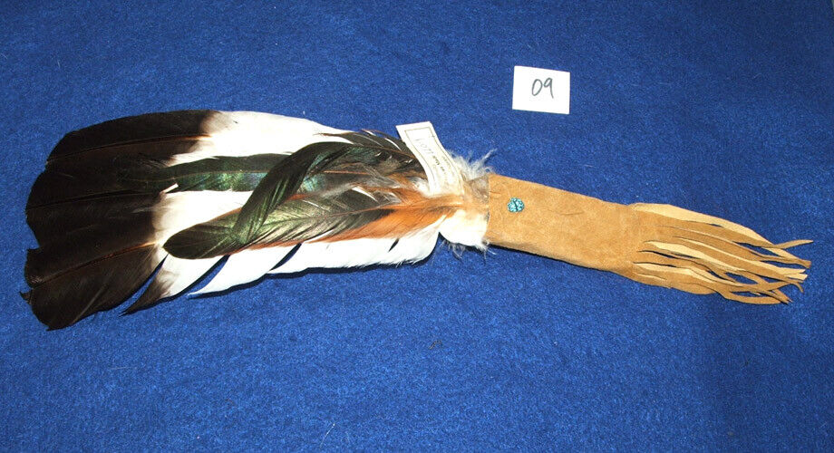 Imitation Eagle 3 Feather Fan W Turquoise Authentic Native American Regalia Ll09