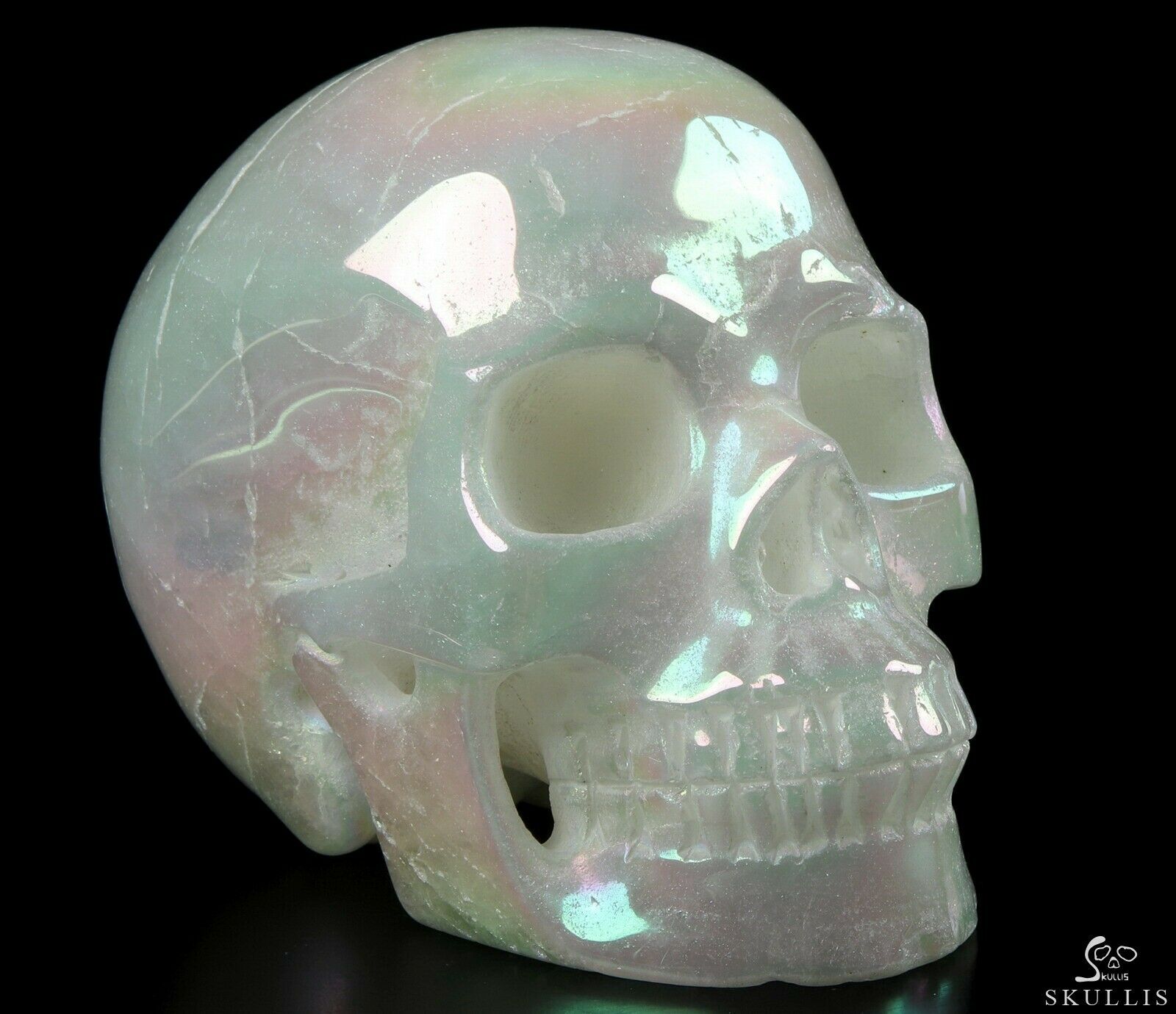 5.0" Aura Titanium Angolan Quar Carved Crystal Skull, Realistic, Crystal Healing