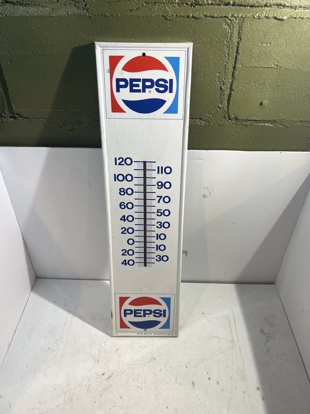 Vintage Pepsi Metal Thermometer By Stout Sign Co.