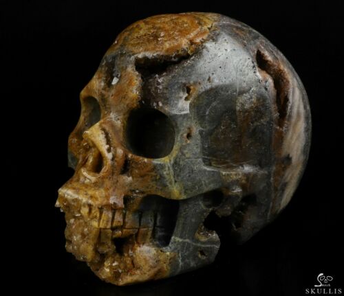 5.0" Geode Fluorite Carved Crystal Skull, Realistic, Crystal Healing