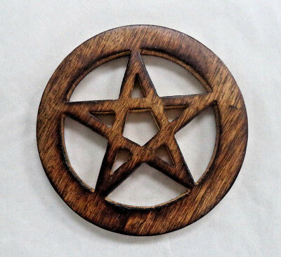 4" Wood Pentagram Altar Tile: Wooden Carved And Stained (wicca Pagan Pentacle)