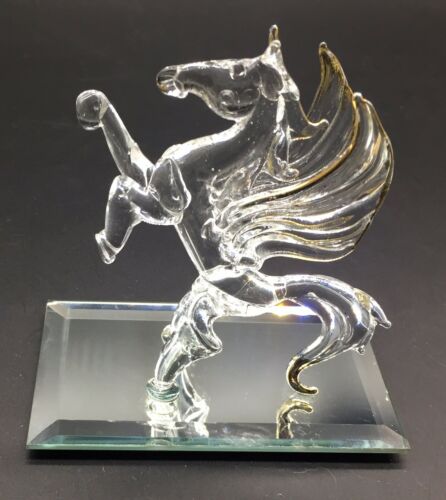 Glass Pegasus Gold Accents On Wings &hooves Glass Baron? Mirrored Base Stunning!