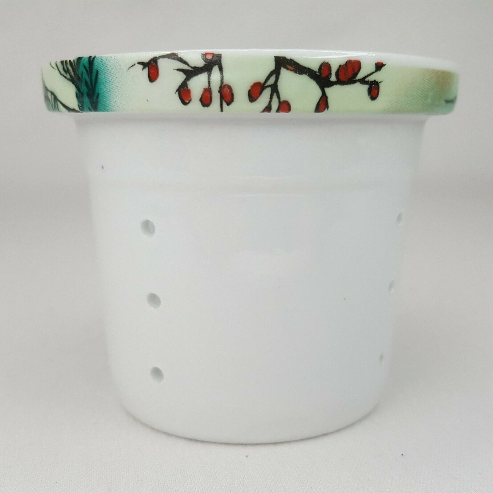 Ceramic Tea Strainer Basic White With Cherry Blossoms Japanese Painted Rim 2.5in