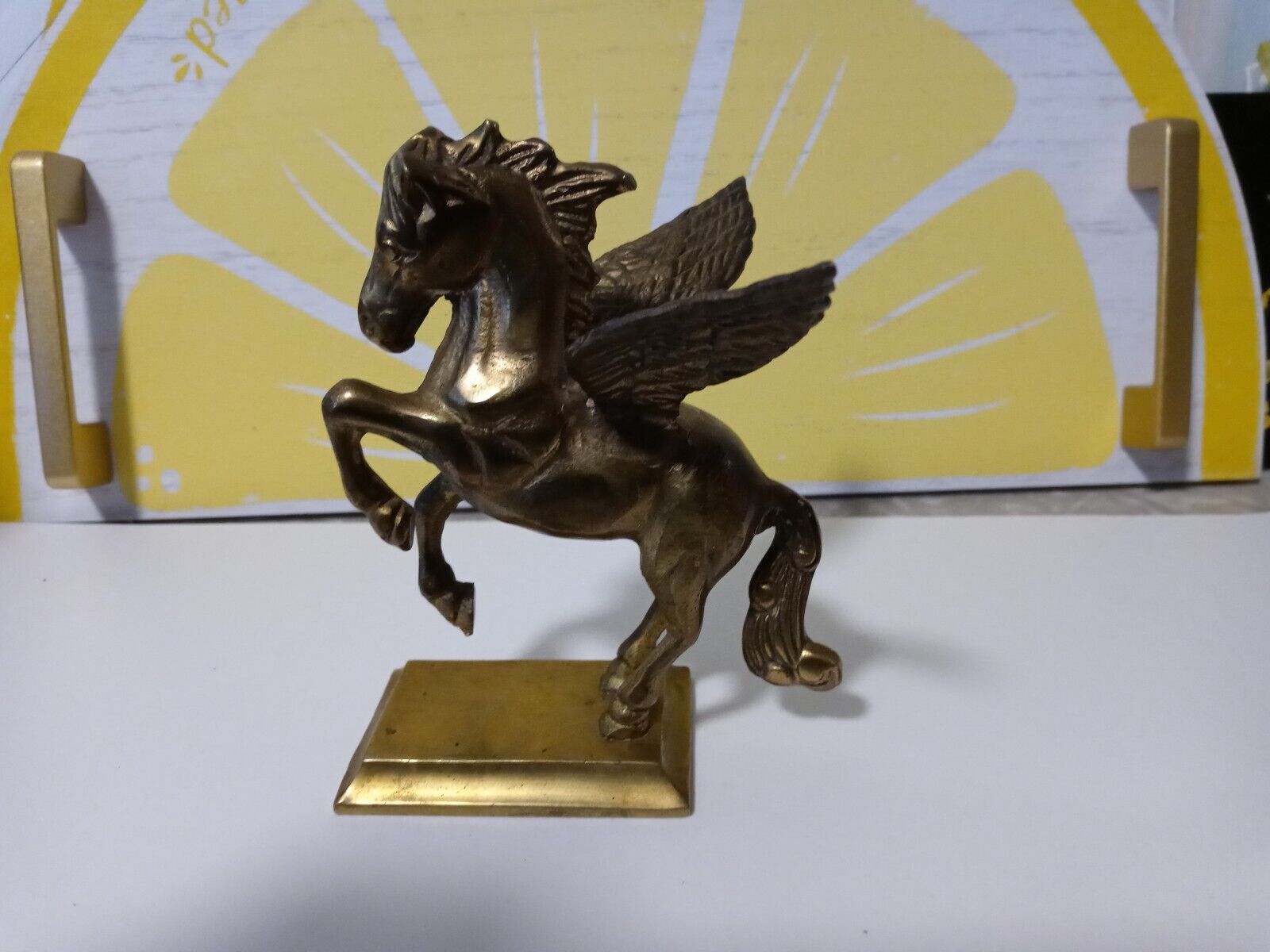 Vintage Solid Brass Pegasus Flying Horse 11"x 11" Heavy Greek Mythology Statue