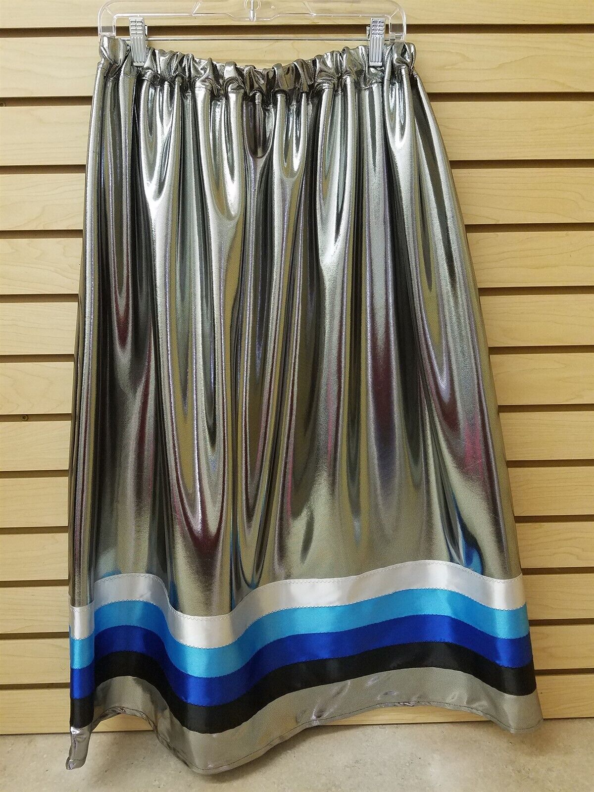 New 2xl Homemade Silver Satin Native American Indian Multicolored Ribbon Skirt