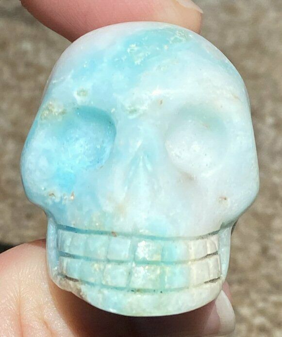 Blue Aragonite Crystal Skull W/ Tiny Vugs - Decrease Stress And Anger - S19988