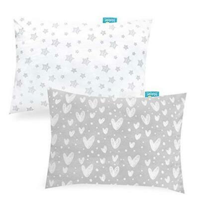 Baby Toddler Pillowcase 2 Pack, 100% Jersey 14"x 19" Gray Heart & White Star