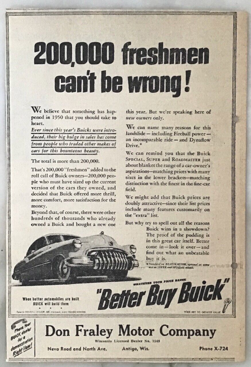 1950 Newspaper Ad For Buick - 200,000 New Owners Can't Be Wrong!