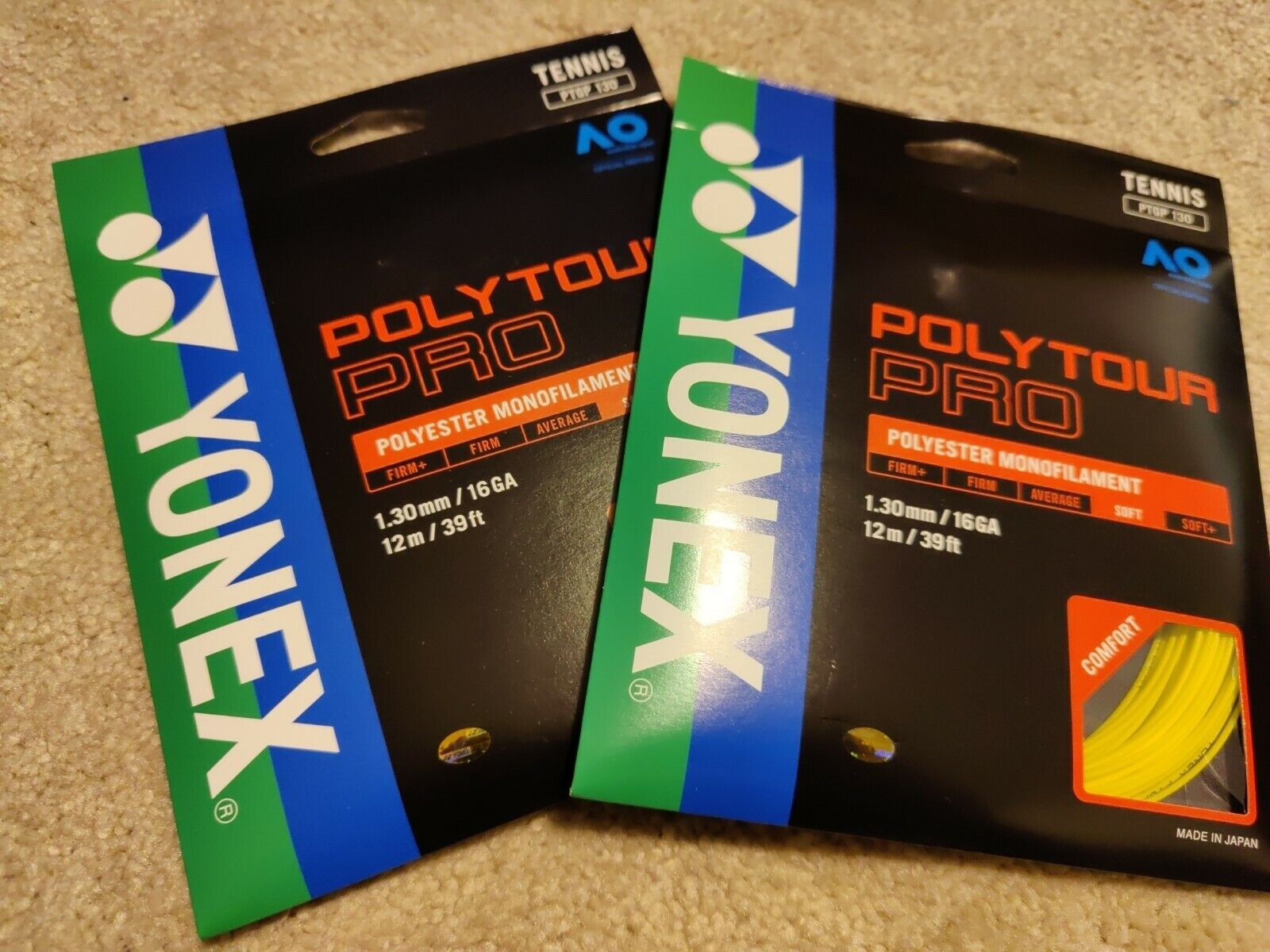 2 Sets Yonex Poly Tour Pro Gauge 16 1.30mm Tennis String Yellow