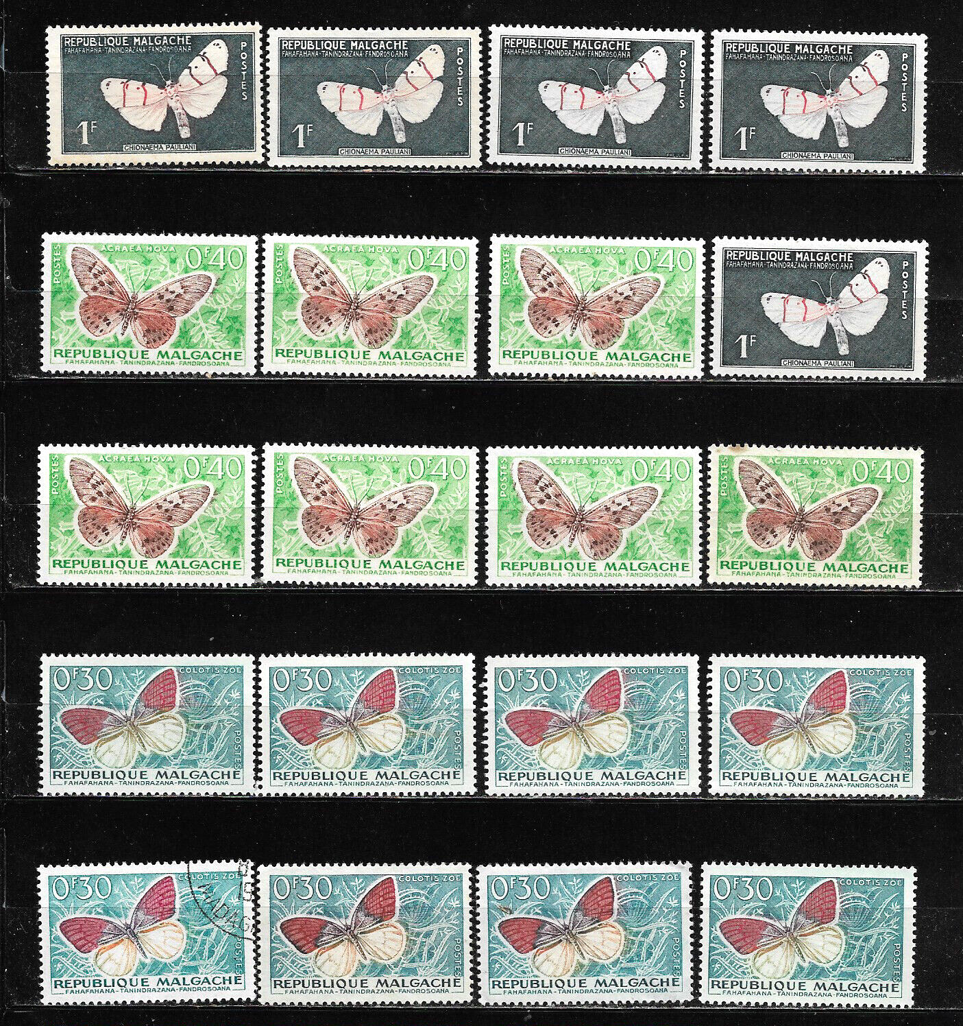 French Colony  Madagascar  20x  Butterflies Postage Stamps Mint Except 2   8-692