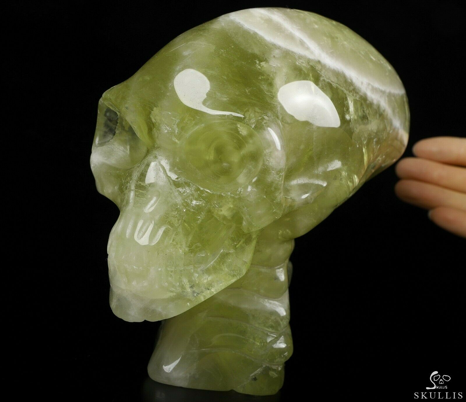 6.5" Citrine Carved Elongated Mayan Alien Skull, Kingdom Of Crystal Skulls