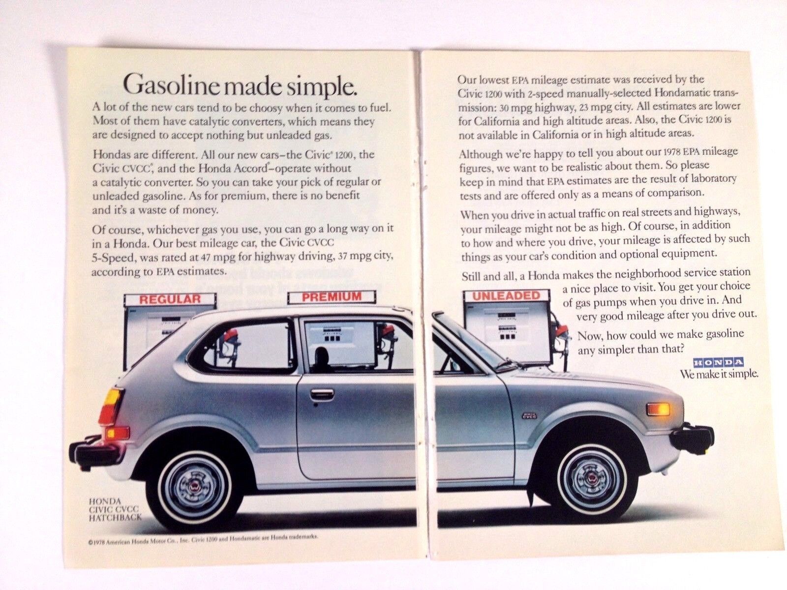 1978 Honda Civic Cvcc Hatchback Print Ad