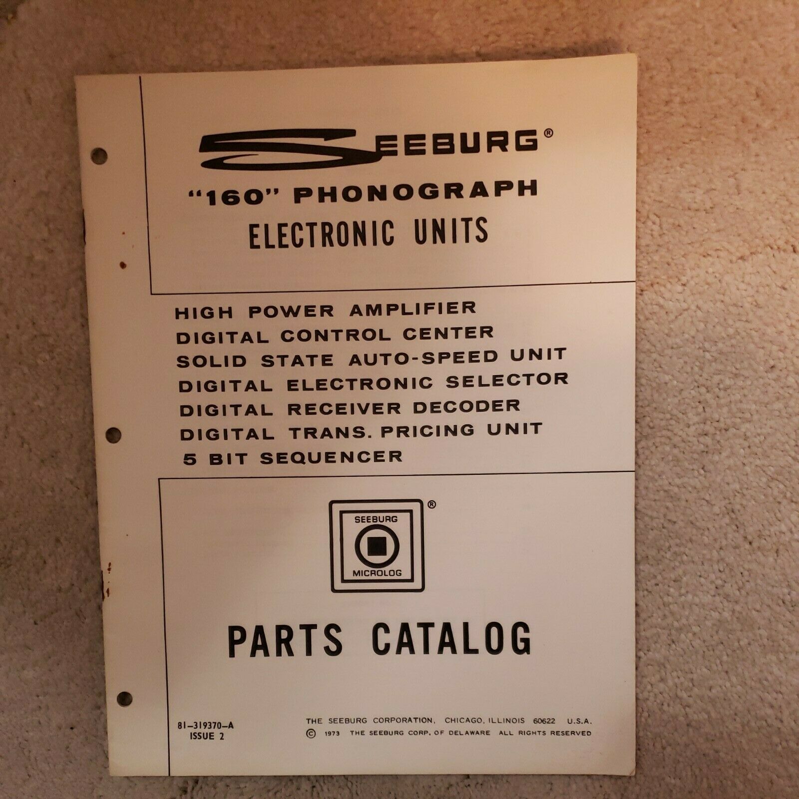 Seeburg 160 Phonograph Electronic Units Parts Catalog 81-319370 Jukebox Arcade