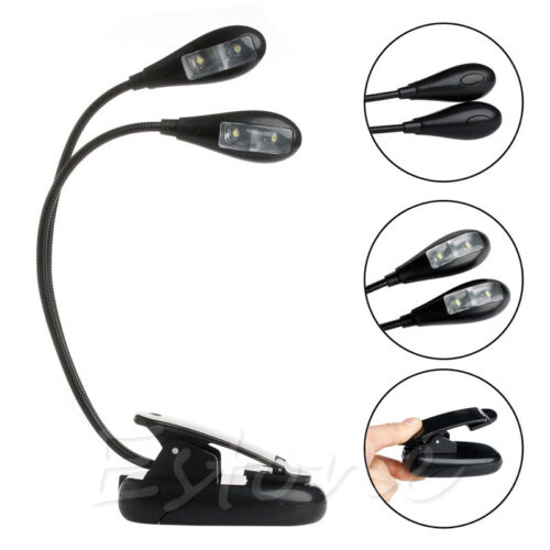 Flexible 2 Dual Arms Clip On 4 Led Light Lamp For Book Reading Tablet Lamp