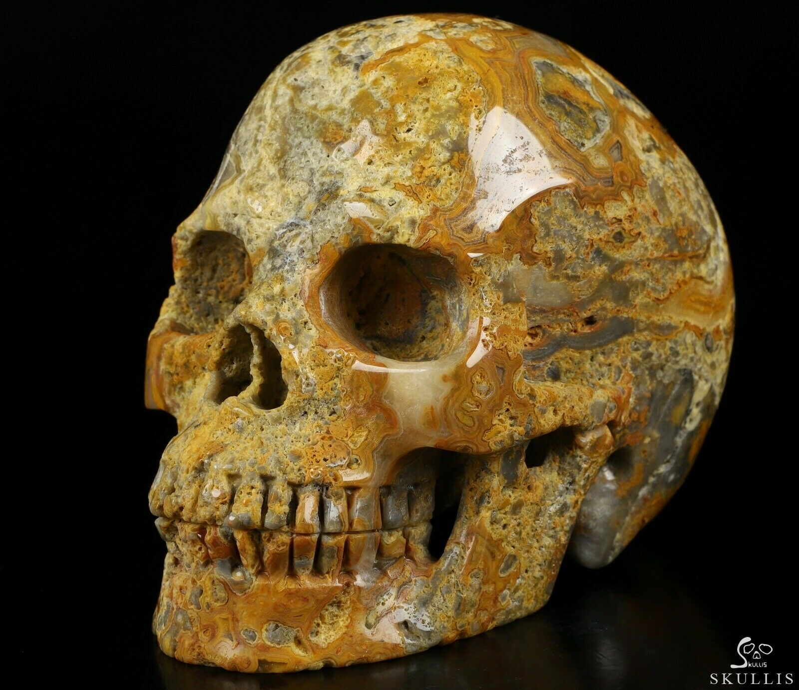5.2" Crazy Lace Agate Carved Crystal Skull, Realistic, Crystal Healing