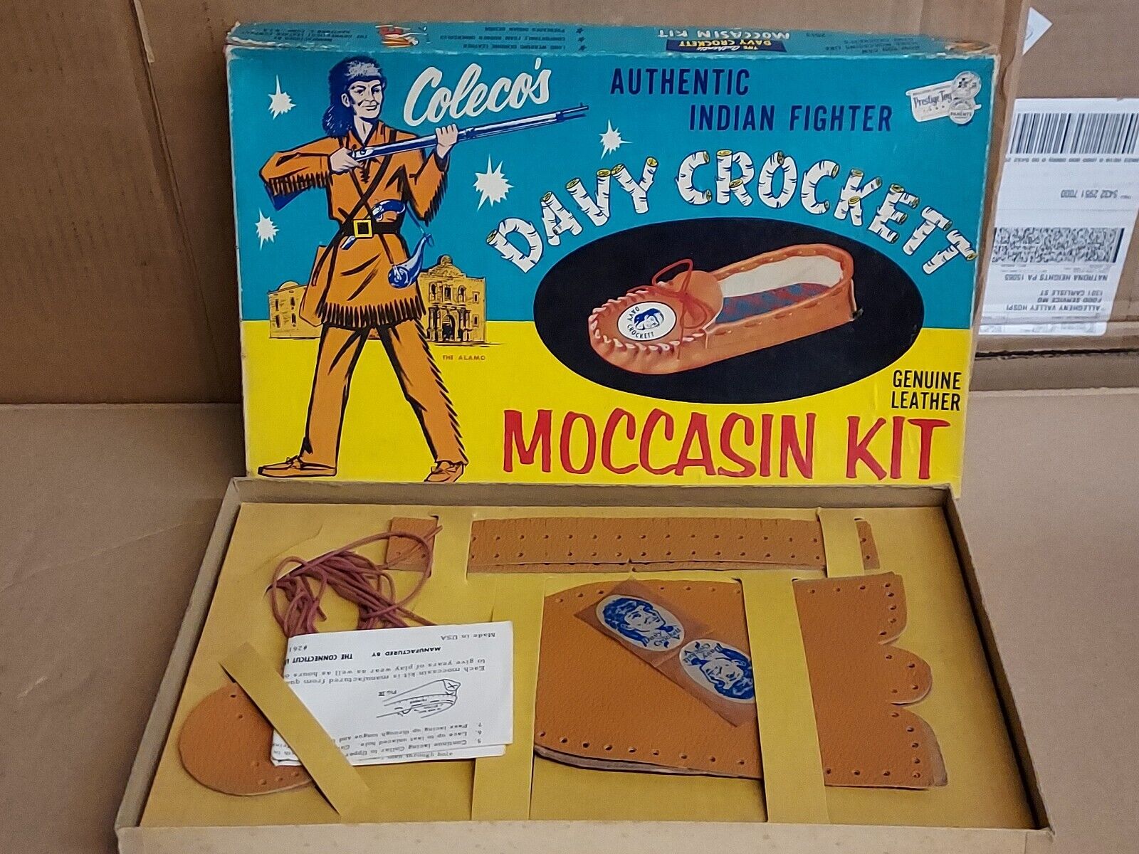 Vintage Antique 1955 Coleco Leather Craft Davy Crockett Moccasin Kit Look!!