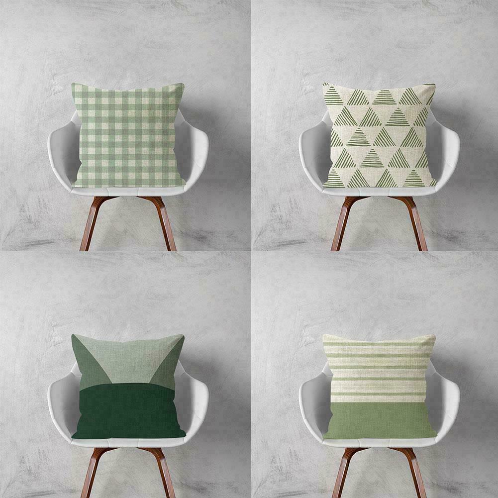 Single-sided Linen Green Pattern Decorative Cushion Cover Pillowcase Flower I8i1
