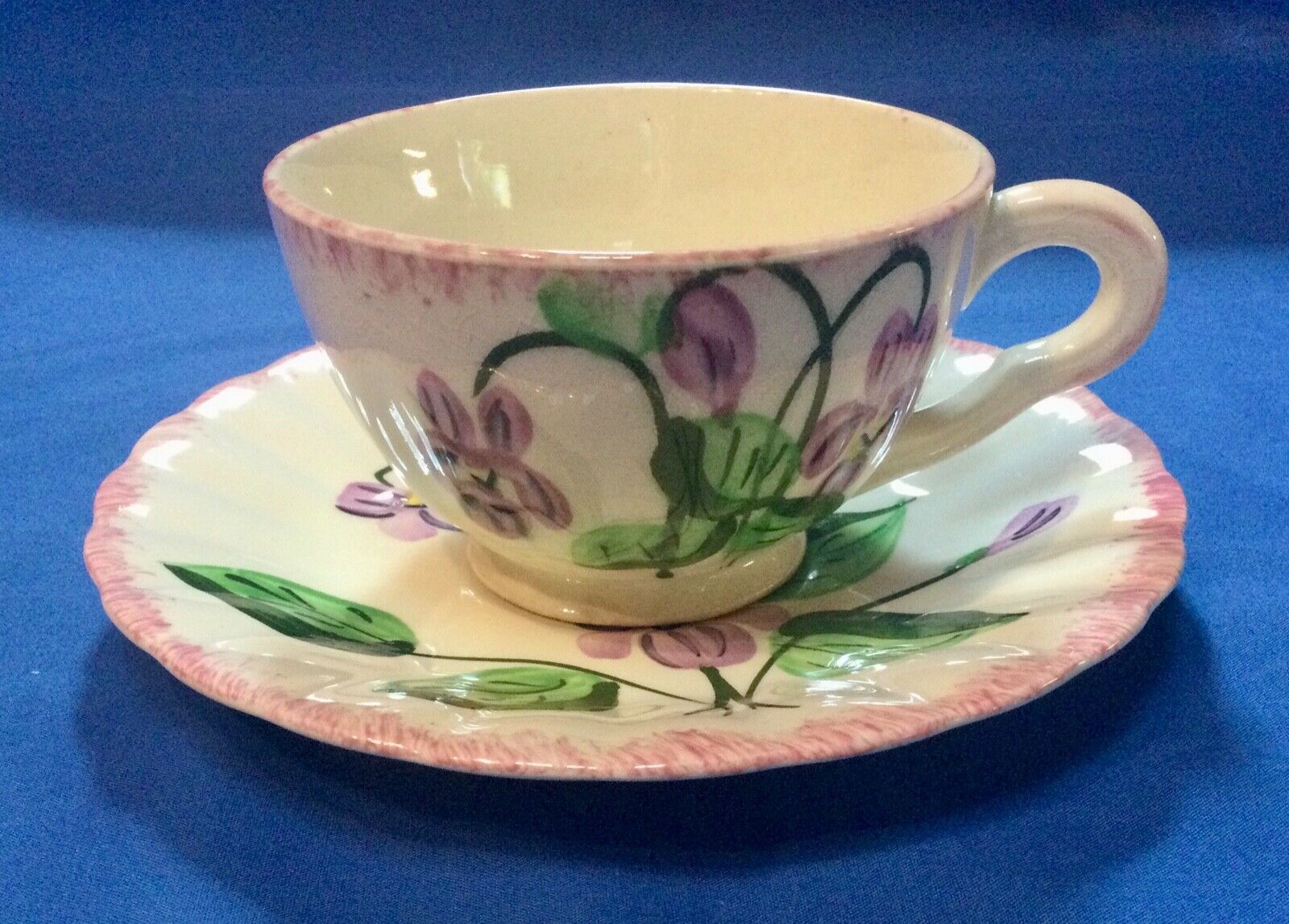 **blue Ridge "violets" Cup And Saucer**