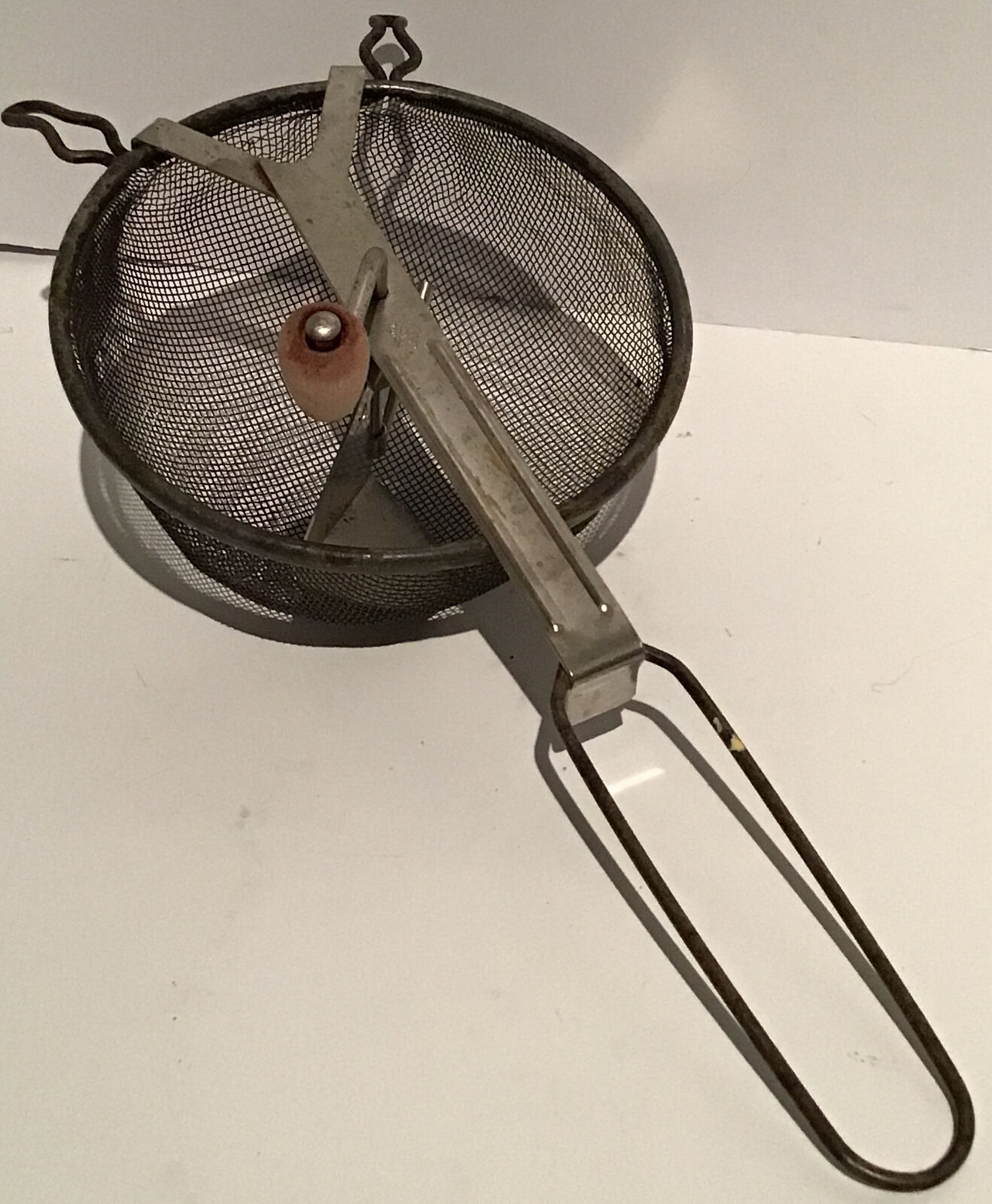 A&j Paddle Handle Metal Wire Colander Sifter Sieve Strainer Vintage 1930’s