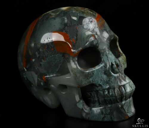 5.0" African Bloodstone Carved Crystal Skull, Realistic, Crystal Healing