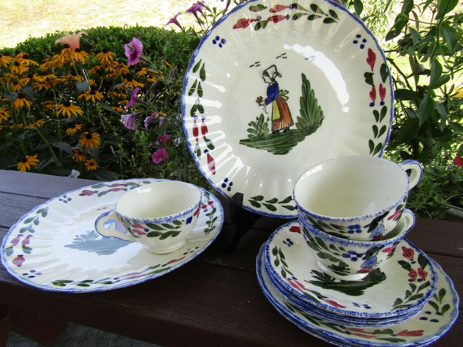 10 Pc Blue Ridge Southern Potteries French Peasant Plates,salad,cups & Saucers