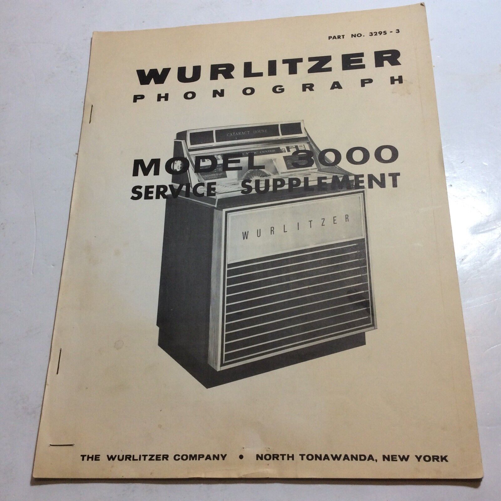 1975-1987 Wurlitzer 3000 Phonograph Jukebox Service Manual Supplement P/n 3295-3