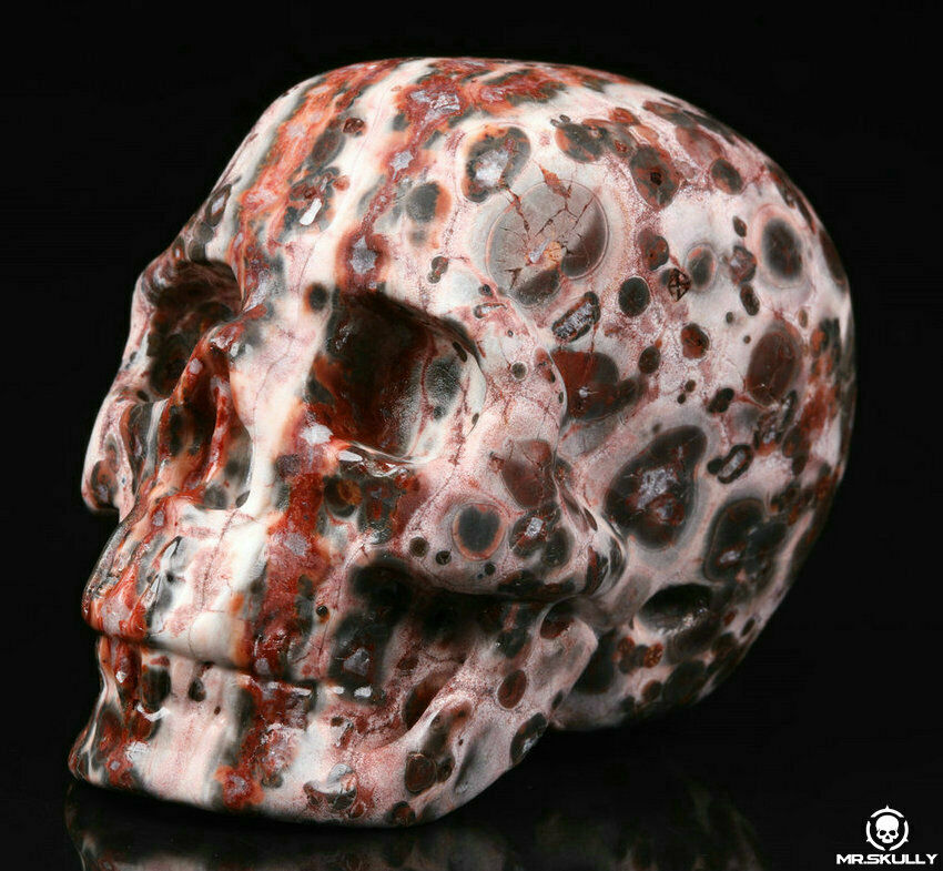 2.0" Leopard Skin Jasper Carved Crystal Skull, Realistic, Crystal Healing