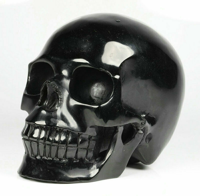Huge 5.1" Black Obsidian Carved Crystal Skull, Realistic, Crystal Healing