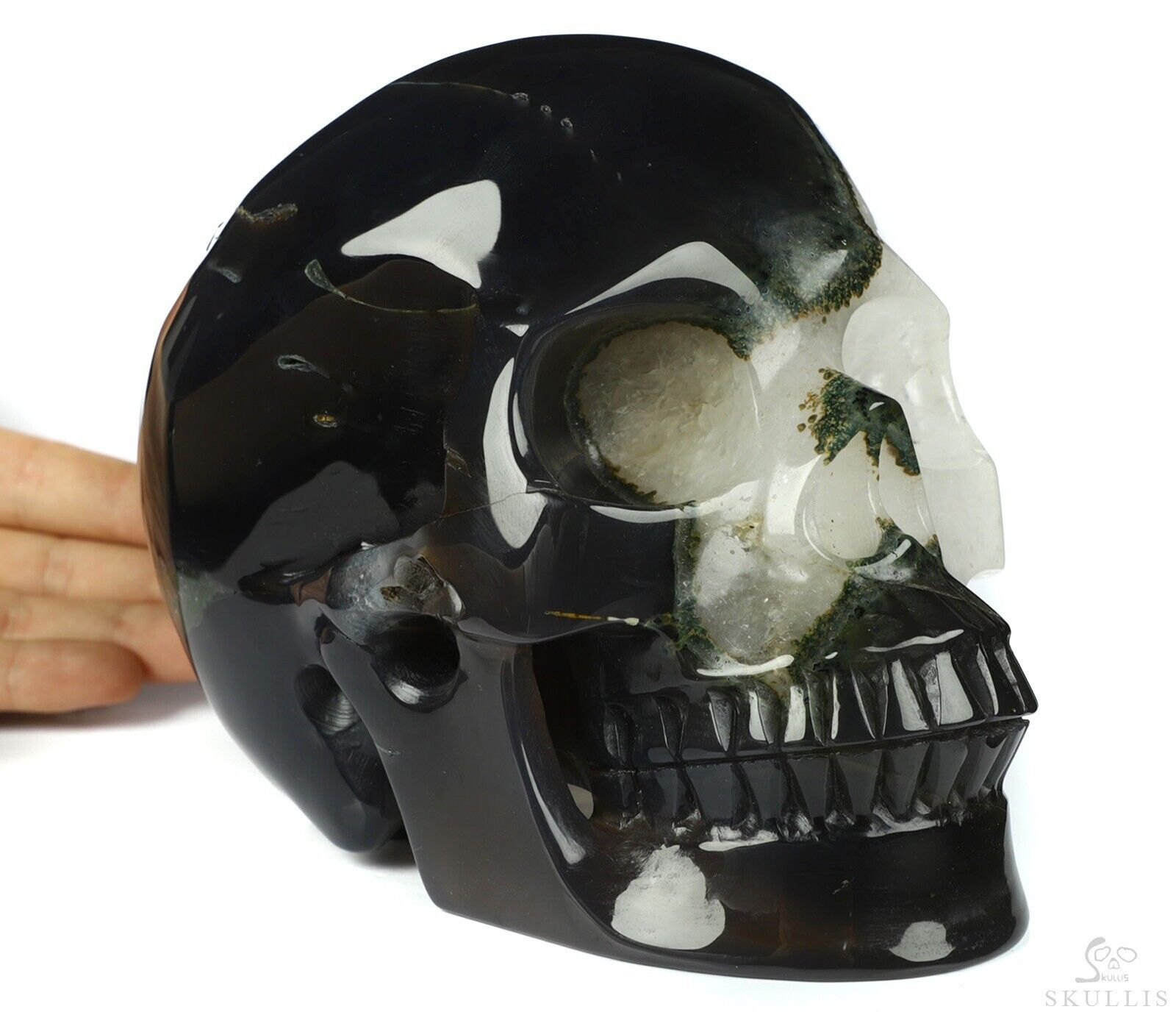 Lifesized 6.9" Agate Carved Crystal Skull, Realistic, Crystal Healing