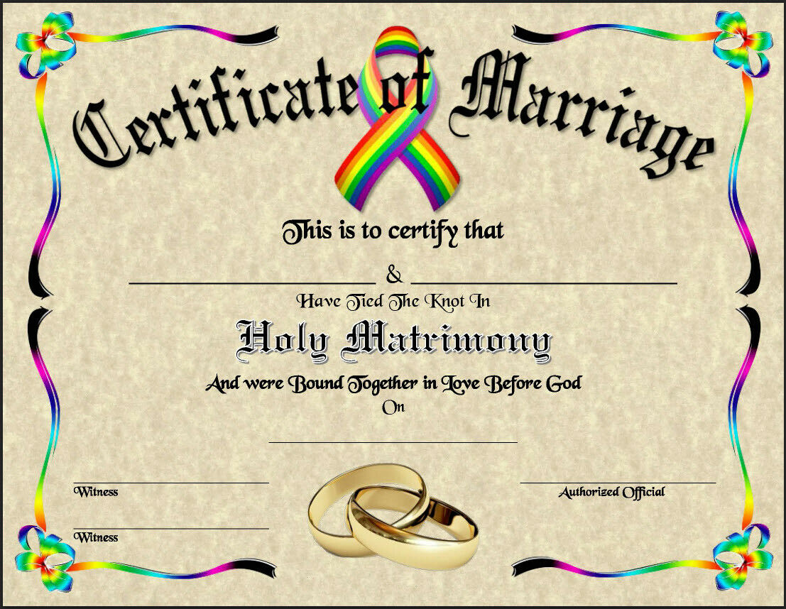 Lgbt Certificate Of Marriage Wedding New Age Love Gay Pride Spirit Soul Goth