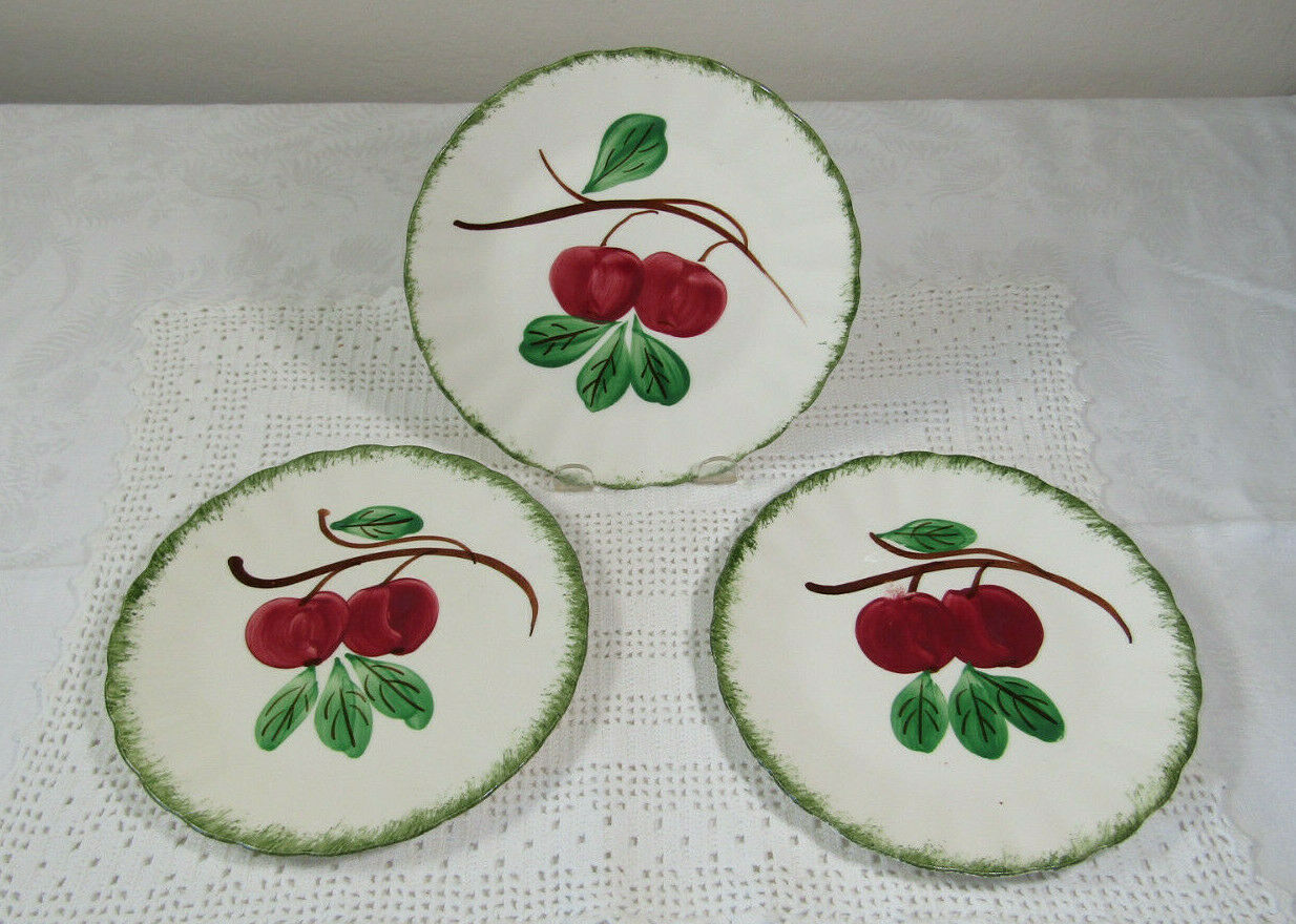 Vintage Set Of 3 Blue Ridge Southern Potteries 7” Salad Plates W/ Apples