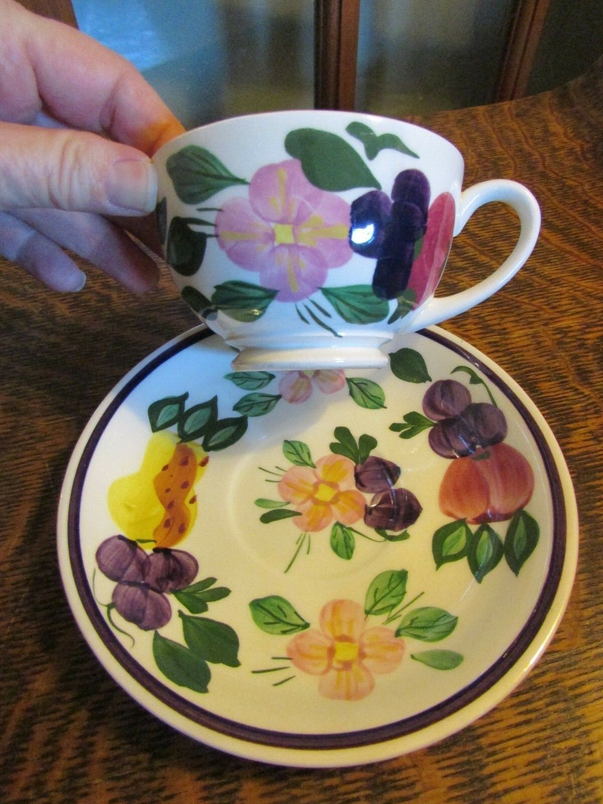 Htf, Blue Ridge Pottery Mary Floral & Fruit Tea Cup And Saucer