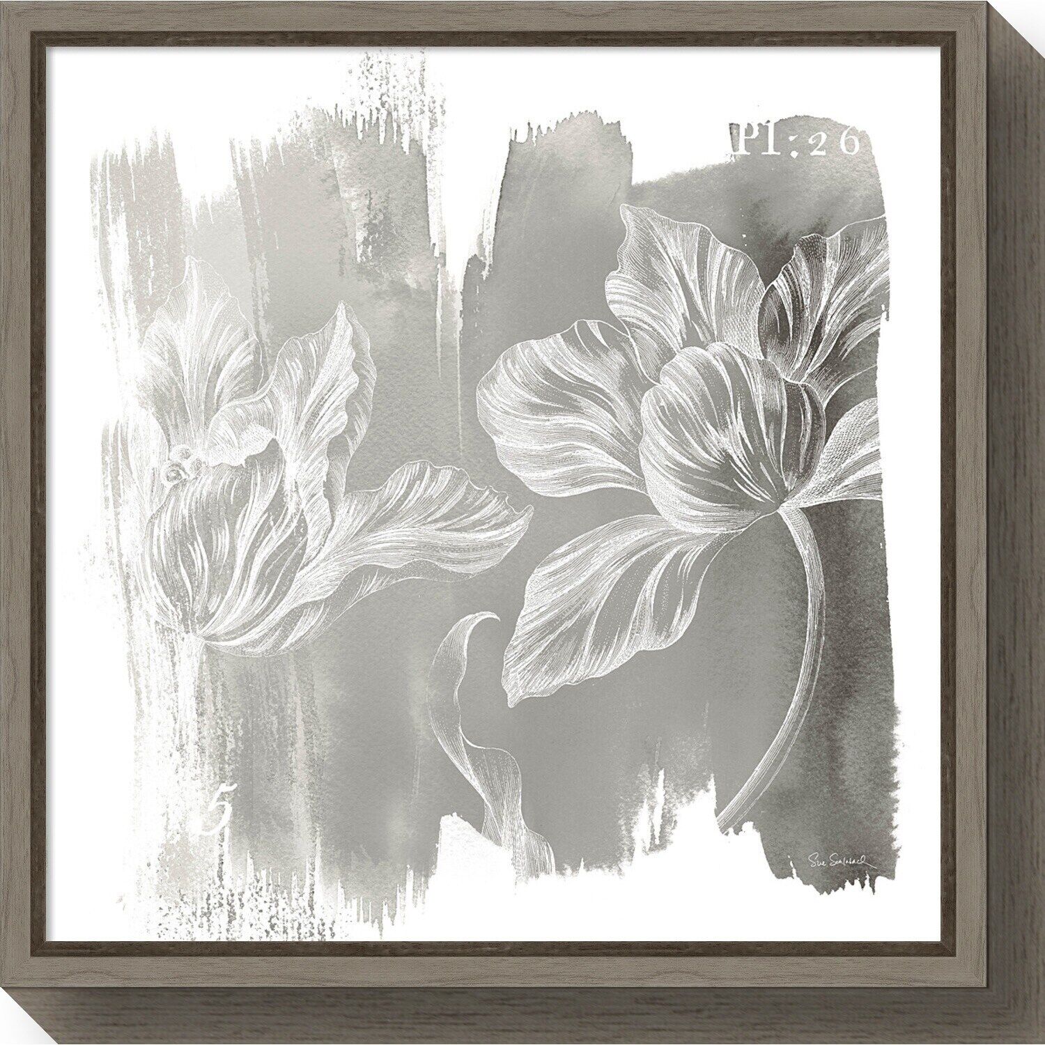 Canvas Art Framed 'water Wash Ii Neutral (floral)' By Sue  16 X 16