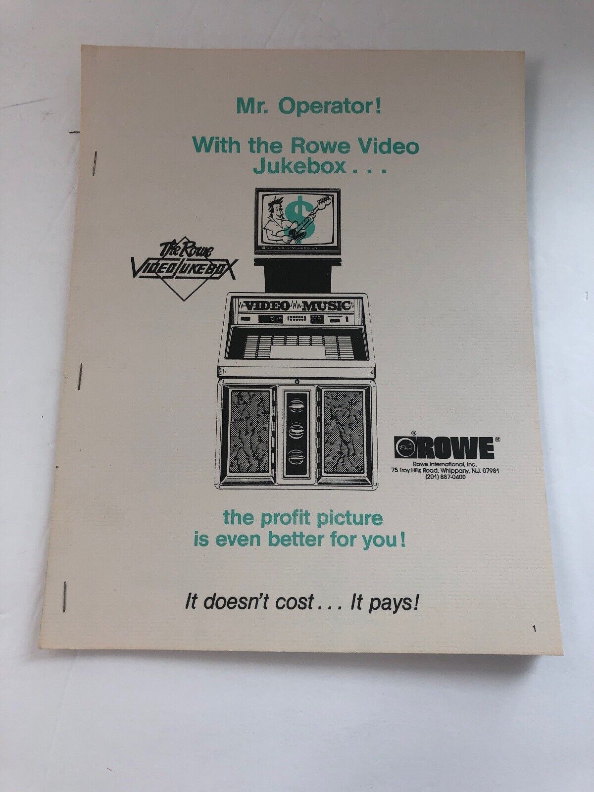 Rowe Ami Jukebox Mr Operator Profit Guide Commision Structure Rare