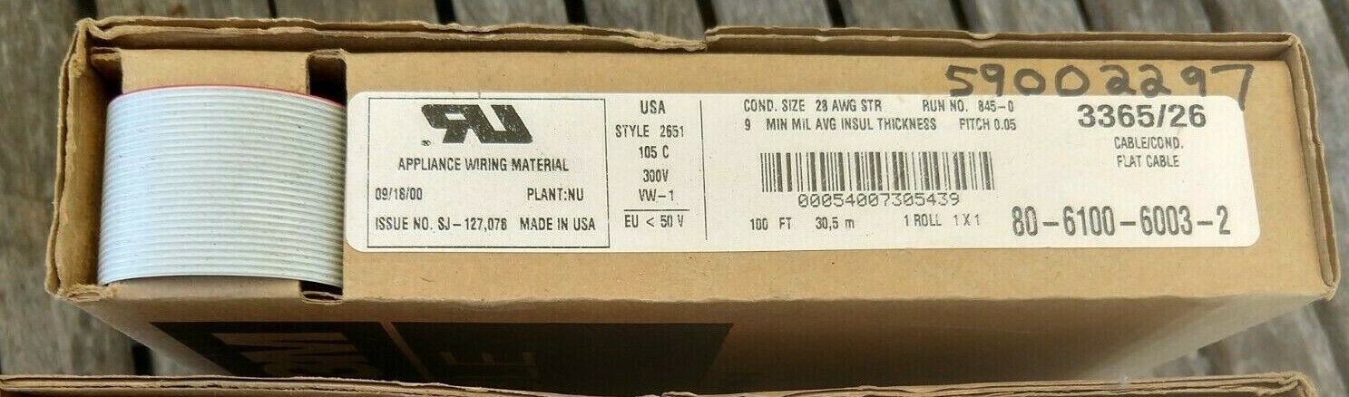 3m 3365/26 80-6100-6003-2 Flat Cable,28awg Str  Partial Reel S2b7