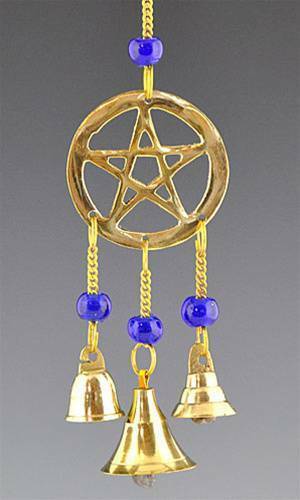 9" Brass Pentacle Pentagram Wind Chime Wicca Free Ship Windchime Feng Shui Bell
