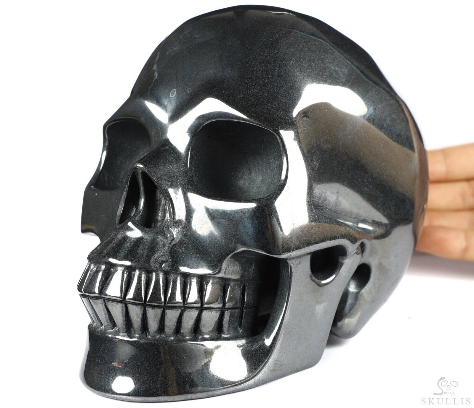 Lifesized 6.9" Hematite Carved Crystal Skull, Realistic, Crystal Healing