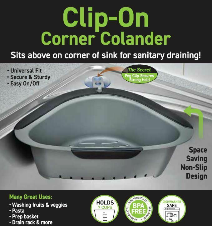 Corner Colander, Clip-on, Anti-slip, Sink Corner Strainer, Dishwasher Safe