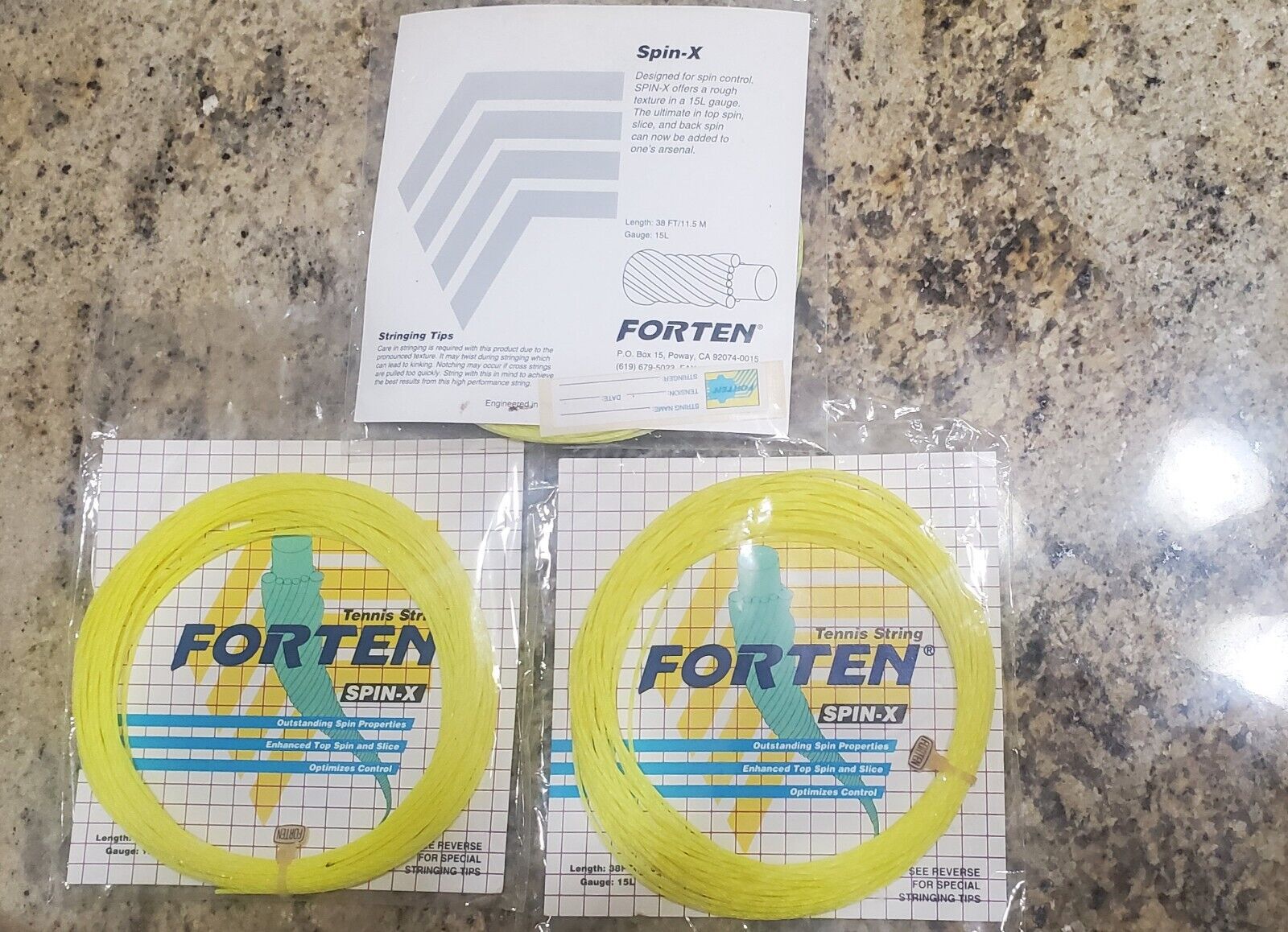 3 Forten Tennis String Yellow Spin-x 15l 38 Ft