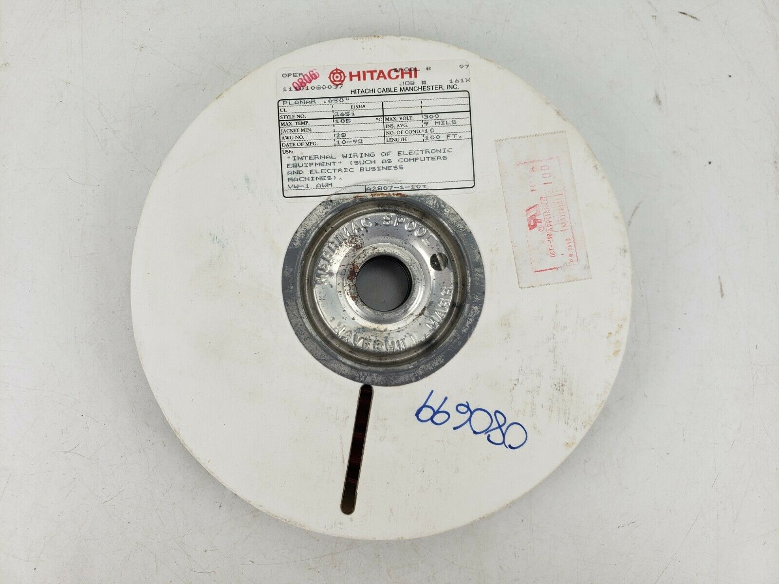 Vintage Unused Hitachi A2807-1-10t Flat Cable Spool 100ft 10 Conductors 28awg