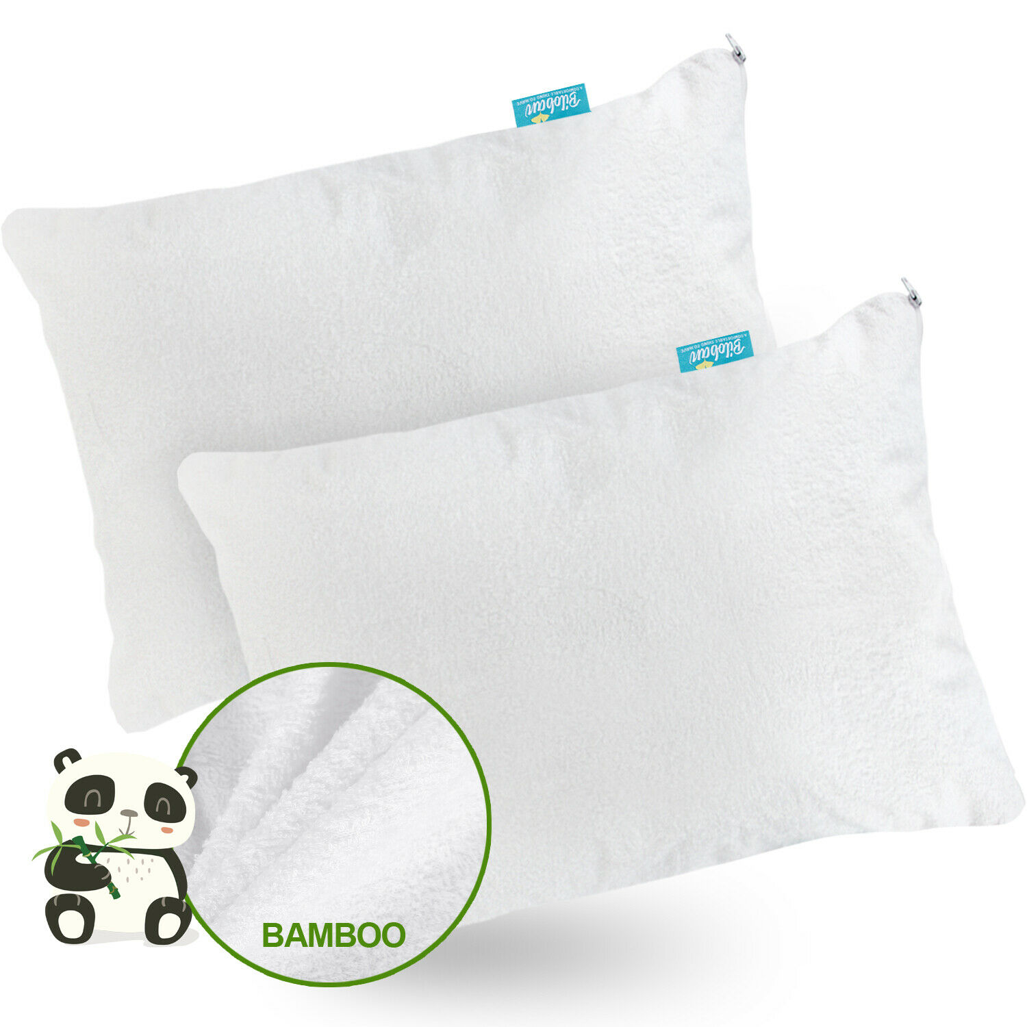 Toddler Bamboo Terry Pillowcases With Zipper Waterproof 13"x18" 14"x19" 2 Pack
