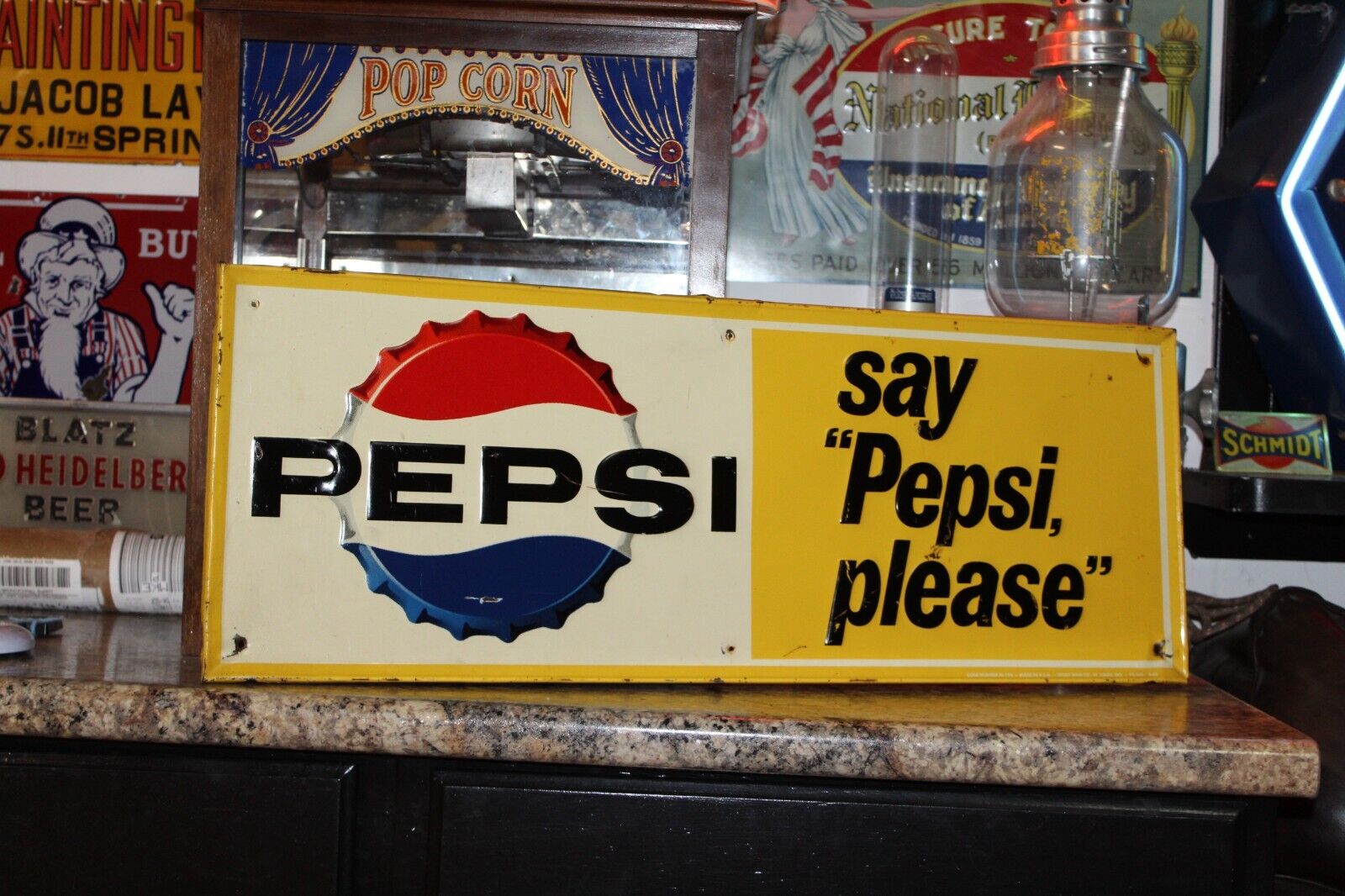 Rare 1963 Say Pepsi Please Cola  Embossed Metal Sign Soda Crush Coke Pop Cola