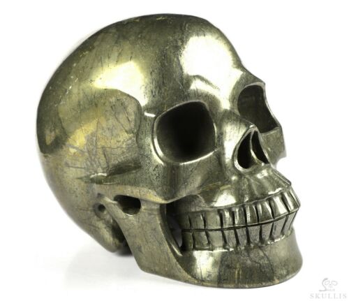 5.0" Pyrite Carved Crystal Skull, Realistic, Crystal Healing